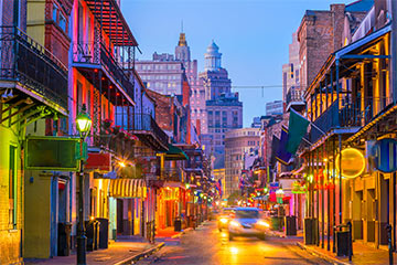 A night view of a busy street in Louisiana